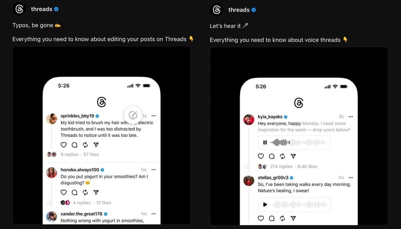 Threads rolls out a free edit button for all, plus voice posts and replies