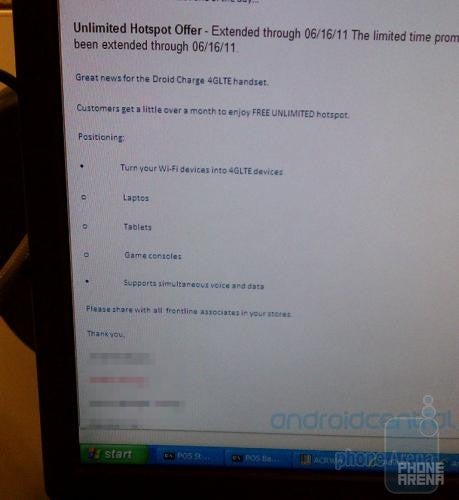 This internal memo says that Verizon has extended the free trial of the Samsung DROID Charge&#039;s mobile hotspot to June 16th  - Verizon extends the Samsung DROID Charge hotspot trial to June 16th
