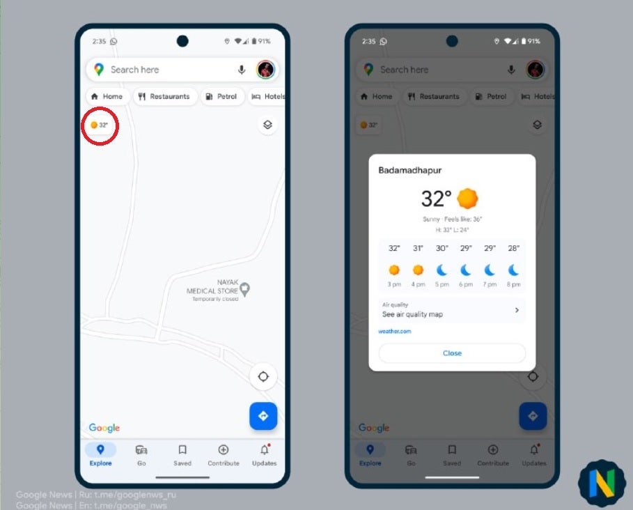The Android version of Google Maps will soon join the iOS variant and show current weather conditions - Google is adding a feature to the Android version of Maps that the iOS app has had for four years
