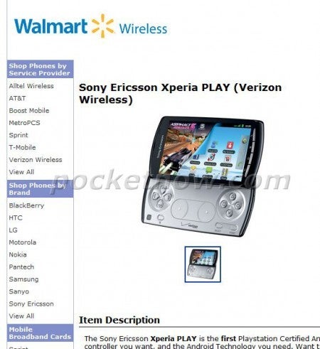 Walmart will be offering the Sony Ericsson Xperia PLAY with launch rumored to be May 26th - Walmart web site shows the Sony Ericsson Xperia PLAY; launch coming May 26th?