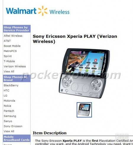Walmart will be offering the Sony Ericsson Xperia PLAY with launch rumored to be May 26th - Walmart web site shows the Sony Ericsson Xperia PLAY; launch coming May 26th?