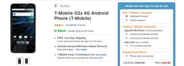 T-Mobile G2x is priced even more attractively at $79.99 on-contract courtesy of Amazon