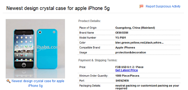 Alibaba.com is listing the new case for the Apple iPhone 5"g" - Photo of Apple iPhone 5 mock-up is leaked, screen is now edge-to-edge