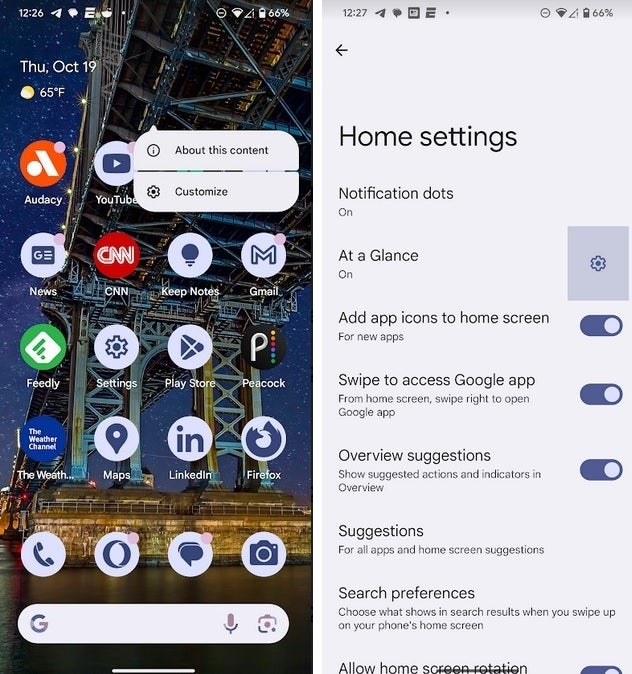 To toggle on the new At a store feature, you need to get to the At A Glance settings page - Pixel's At a Glance widget adds new shopping feature to Pixel 8 series phones