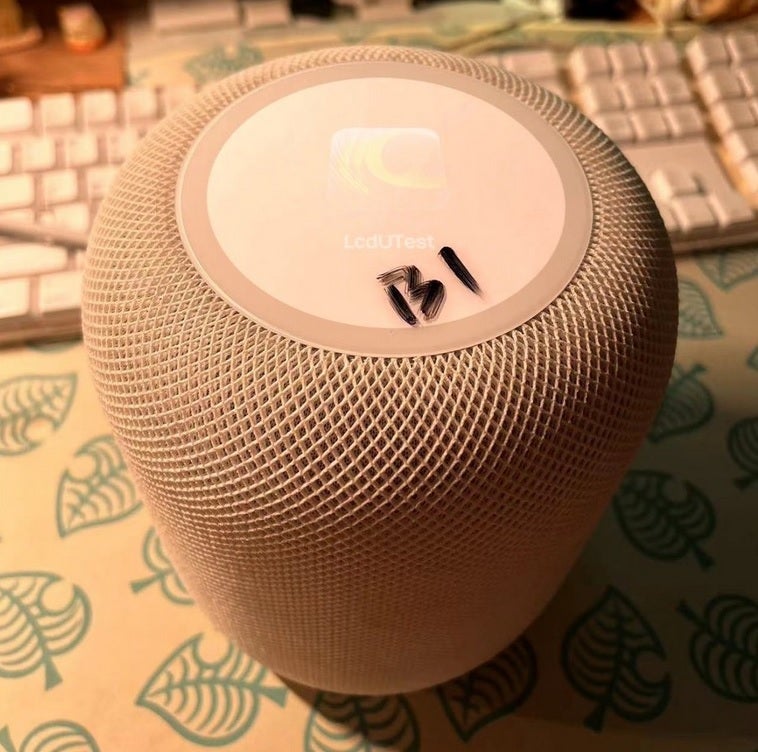 Leaked photo shows a new HomePod being tested with an LCD touch screen on top - Leaked photo shows Apple testing a third-gen HomePod with an LCD touchscreen