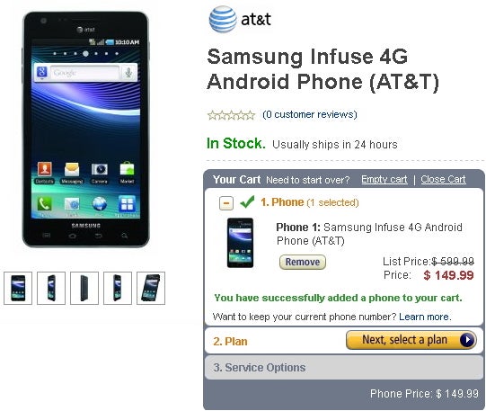 Samsung Infuse 4G is priced at $150 through Amazon already