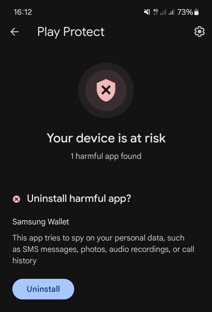 Google Play Protect falsely flagging Samsung Wallet. Image credit - Samsung Community - Samsung Messages and Wallet were falsely flagged as “harmful” by Google