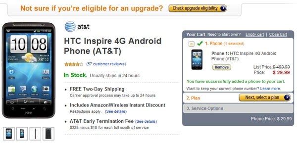 Amazon drops the price of the HTC Inspire 4G to $29.99 - matches RadioShack's offering