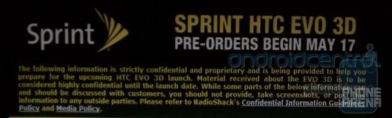 This internal memo tells Radio Shack reps that all information about the HTC EVO 3D, including the retailer&#039;s pre-order period for the phone, is highly confidential - Radio Shack joins Best Buy with secret pre-order period for the HTC EVO 3D