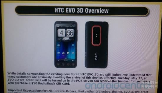 Radio Shack joins Best Buy with secret pre-order period for the HTC EVO 3D
