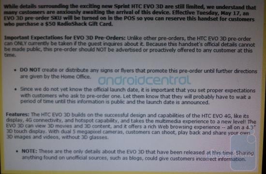 Radio Shack joins Best Buy with secret pre-order period for the HTC EVO 3D