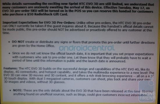 Radio Shack joins Best Buy with secret pre-order period for the HTC EVO 3D