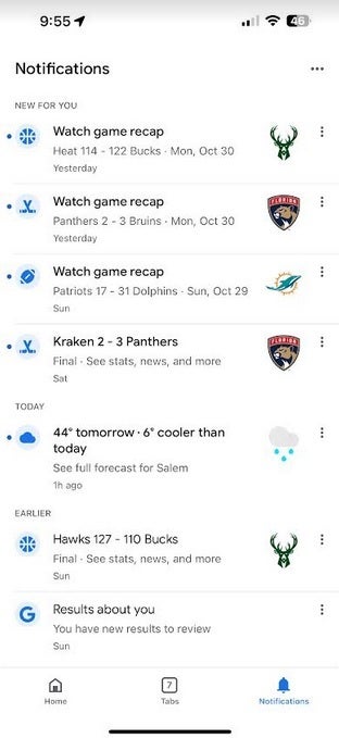 The new notification feed on the iOS version of the Google app - Google app on Android and iOS adds a new useful notification feed