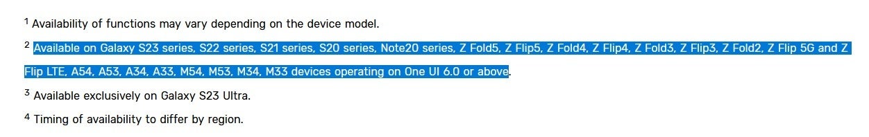 Highlighted footnote shows why some 2020 Galaxy device owners thought they were going to receive Android 14 - Confusion led Galaxy S20, Galaxy Note 20 owners to expect an update to Android 14