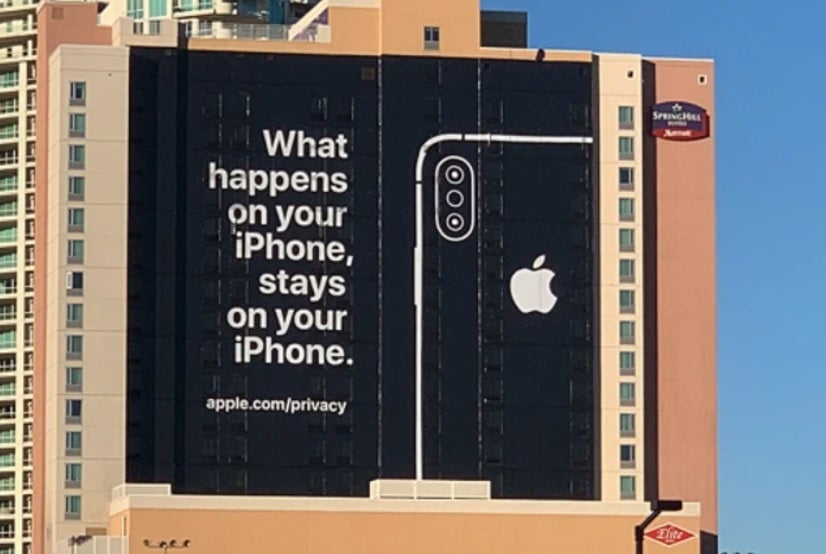 Apple's famous Las Vegas privacy sign put up across the street from the Consumer Electronics Show in 2019 - Slides from a 2013 internal Apple document show how it perceived Google's privacy stance at the time