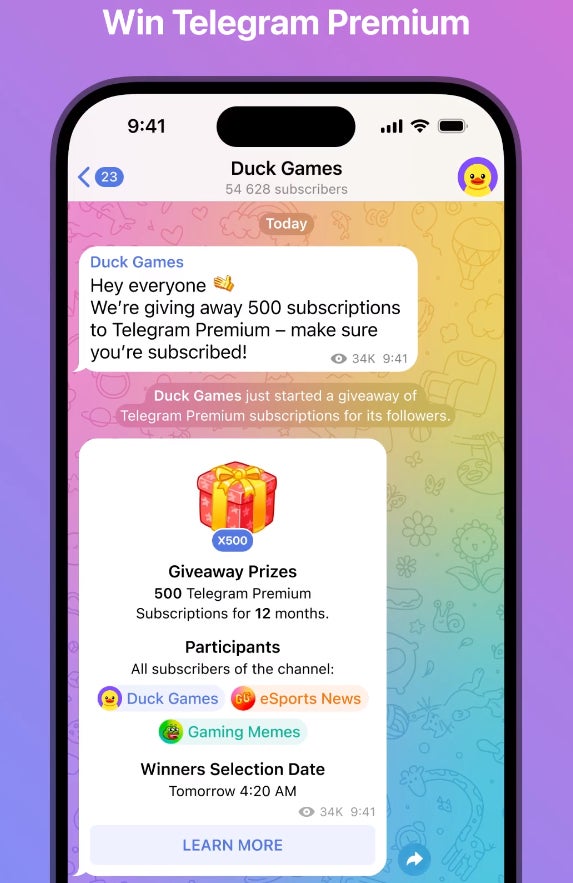 Telegram update brings the ability to host giveaways
