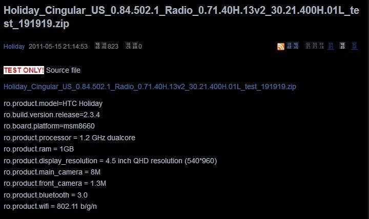 Leaked ROM shows HTC Holiday is to have a 4.5&quot; qHD display and dual-core Snapdragon CPU