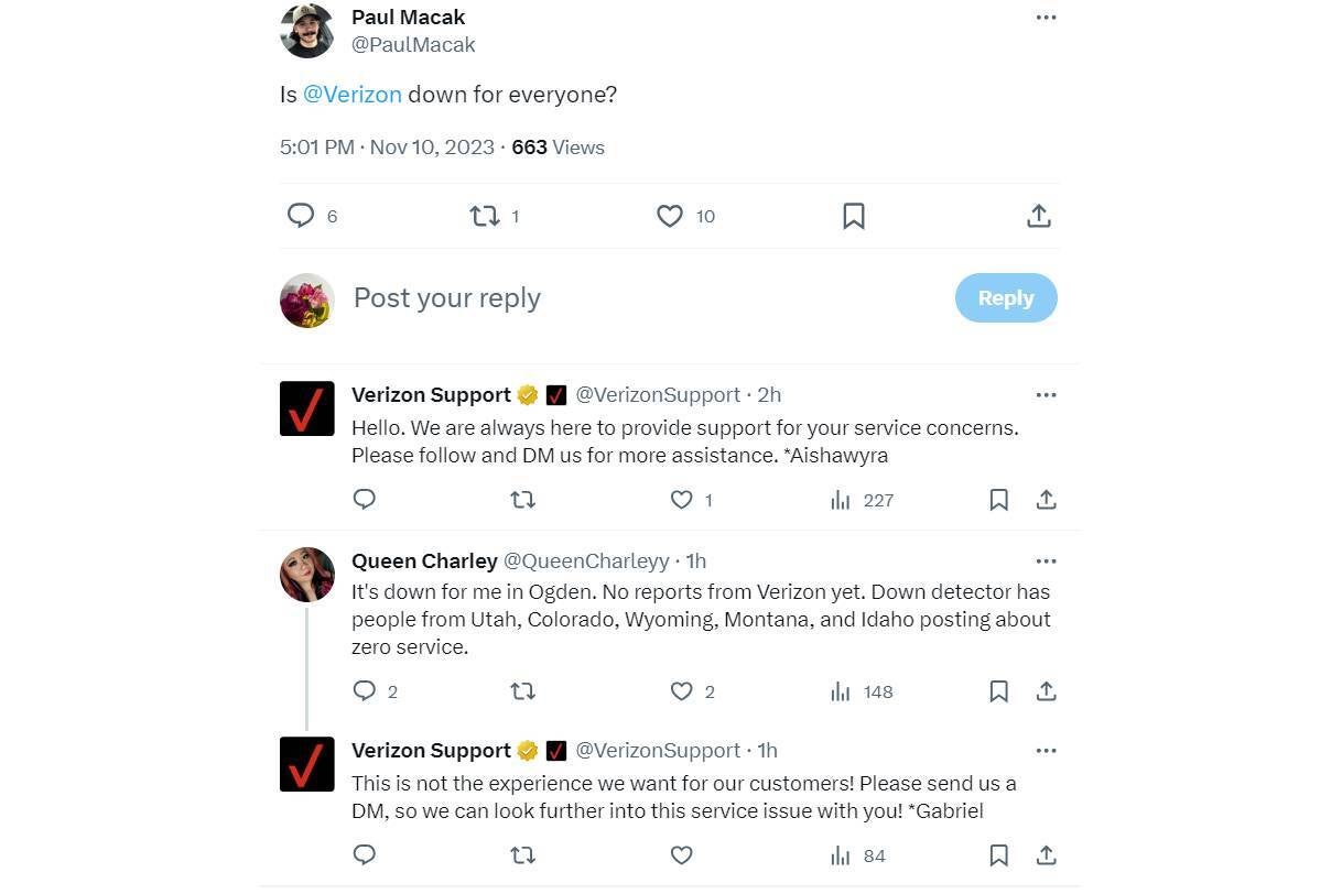 Verizon is down in many parts of the US