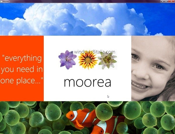 Moorea app splash screen - Windows 8 Moorea app reveals a sliver of its tablet-friendly interface