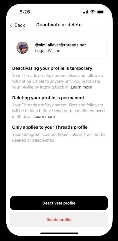 Threads users can finally delete their profile separately from Instagram