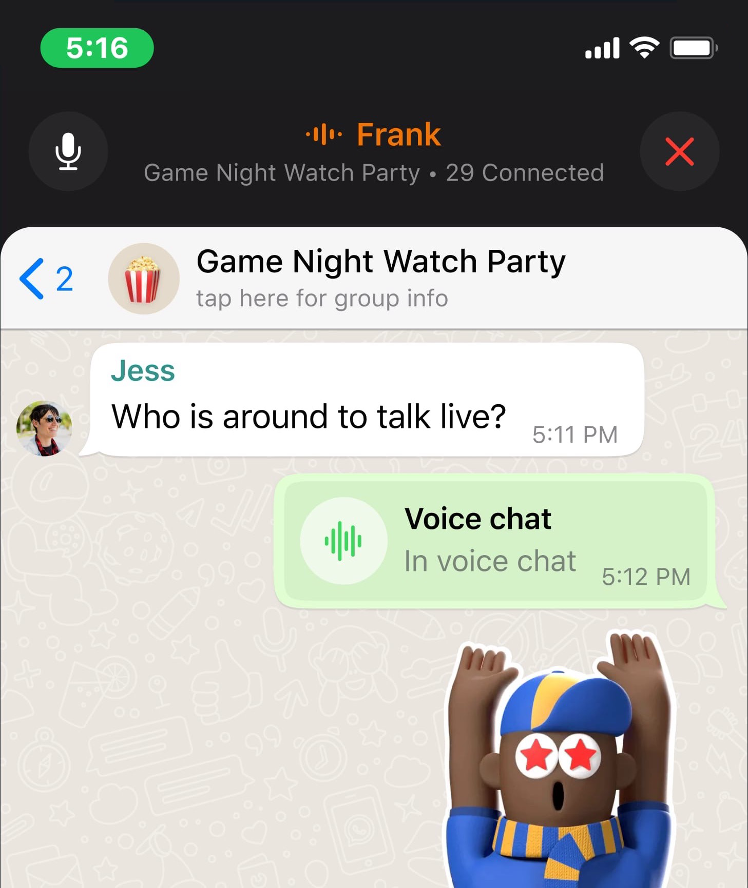 Crédito da imagem – WABetaInfo - WhatsApp apresenta chats de voz para grandes grupos no iOS e Android