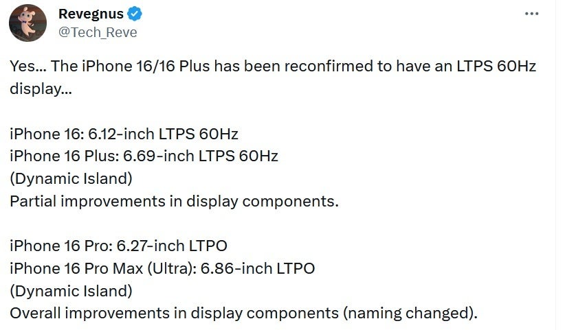 Tipster posts the display specs for the iPhone 16 line - Tipster reveals the changes coming to the iPhone 16 Pro and 16 Pro Max displays next year