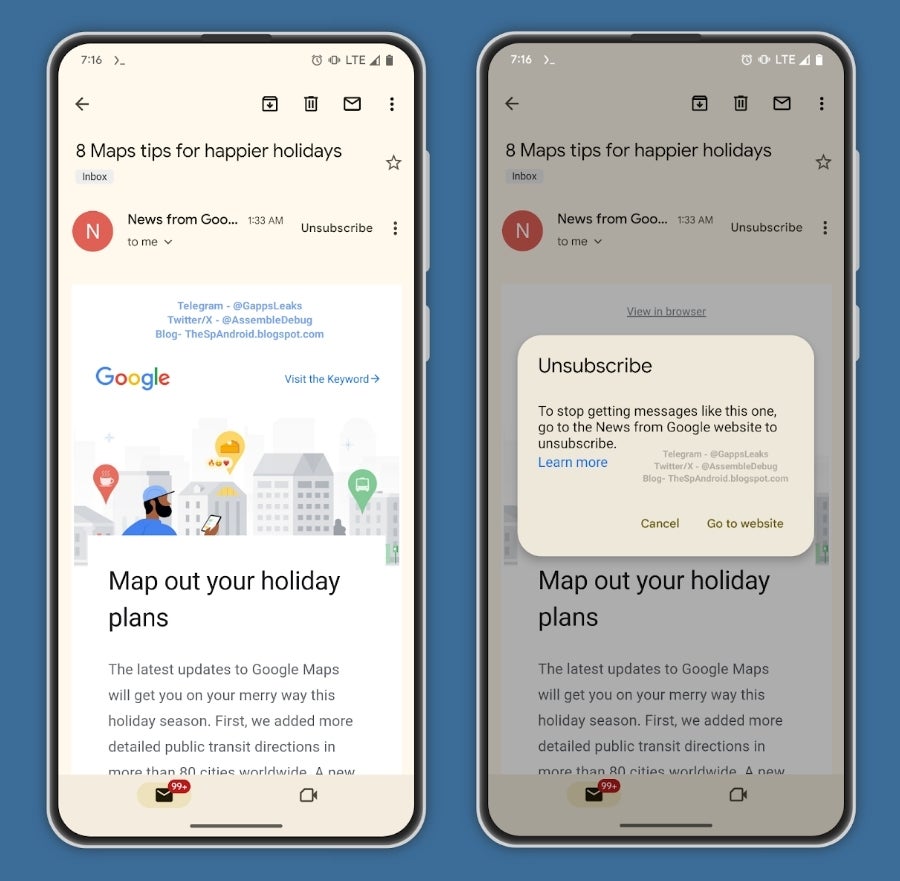 Bouton de désabonnement dans la dernière application Gmail pour Android |  Source - TheSpAndroid - Vous obtiendrez bientôt un accès facile "Se désabonner" bouton dans Gmail pour Android