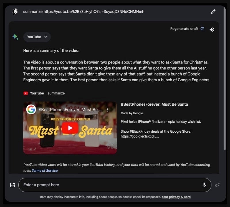 Google Bard can now understand the content inside YouTube videos