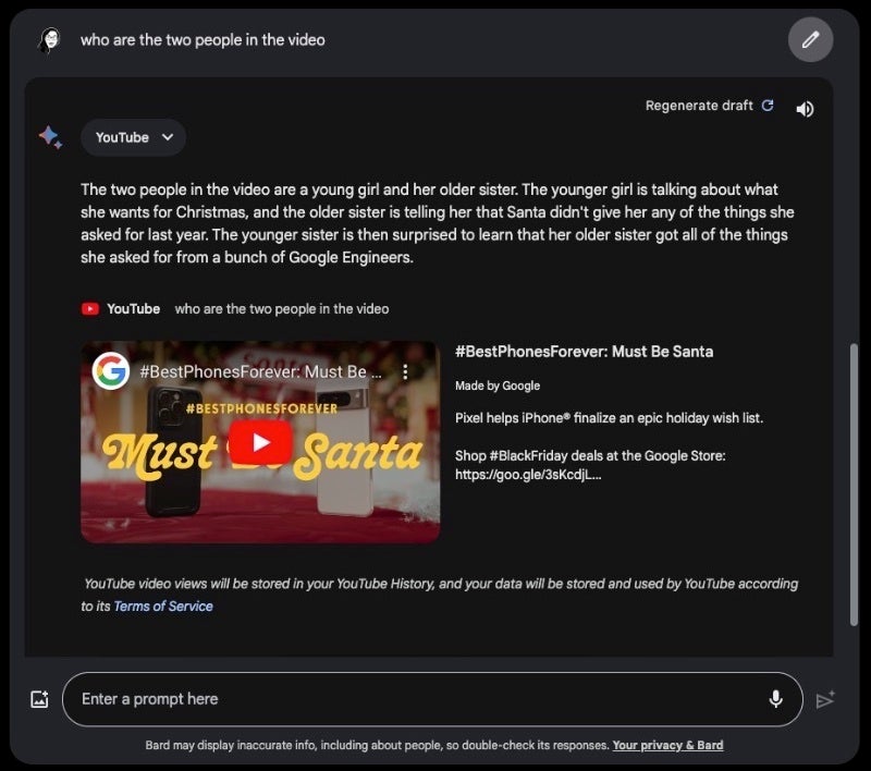 Google Bard can now understand the content inside YouTube videos