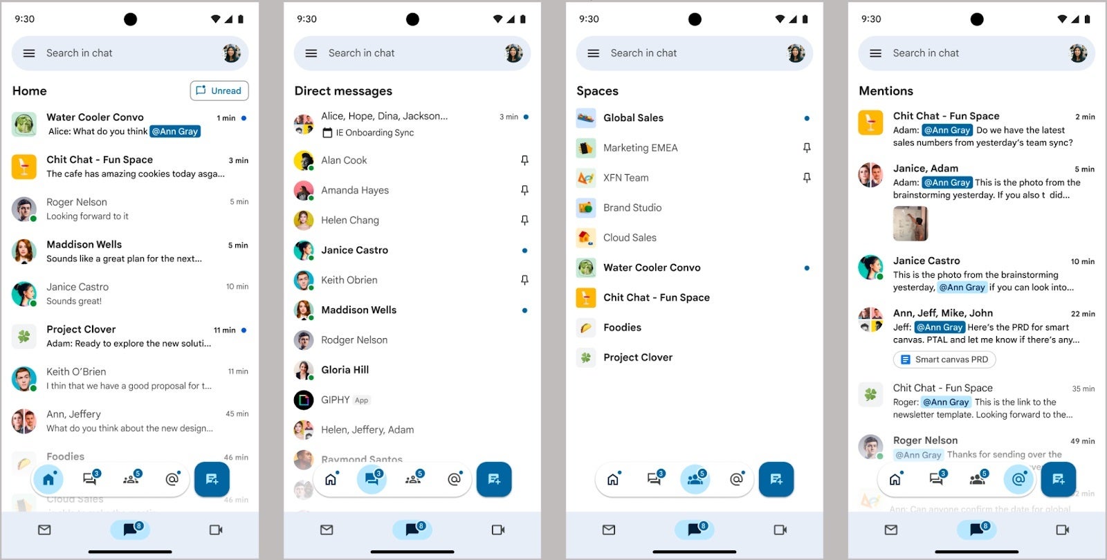 The new Google Chat Home &amp;amp; Mentions on Android &amp;amp; iOS | Source - Google - Google Chat gets a new mobile redesign with bottom navigation bar on Android and iOS