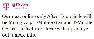 T-Mobile teases After Hours Sale on May 23rd, T-Mobile G2x and G2 to be featured