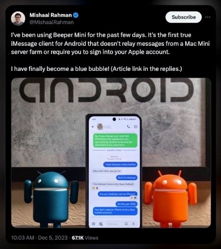 Beeper Mini is a new app for iMessage on Android that turns your phone number into a blue bubble