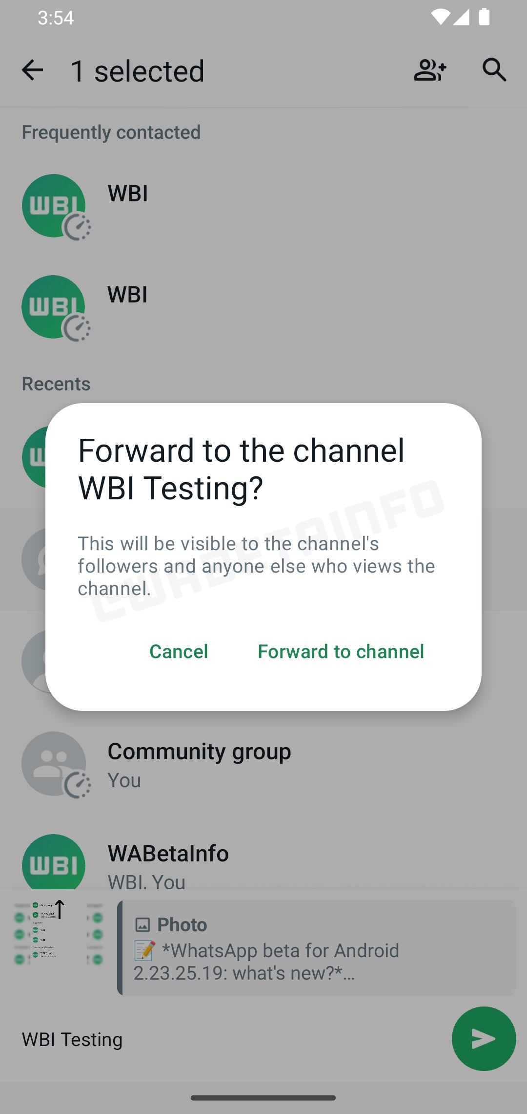 Image Credit–WABetaInfo - WhatsApp to allow message forwarding to channels in an upcoming update