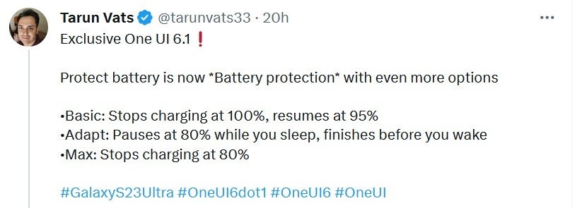 Tipster reveals one feature for upcoming On UI 6.1 - Feature on One UI 6.1 will keep the battery on Galaxy handsets stay healthy