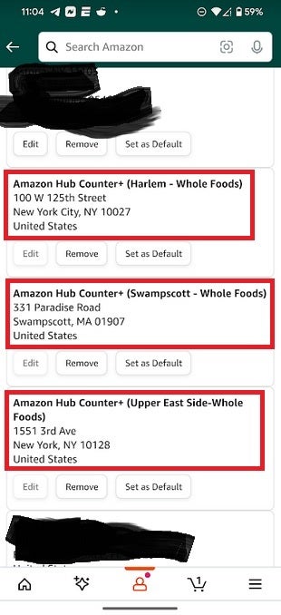Esses endereços vieram da Amazon, caso você queira que suas compras de fim de ano sejam enviadas para um armário seguro – mal-entendido leva a rumores falsos de que o aplicativo da Amazon foi hackeado