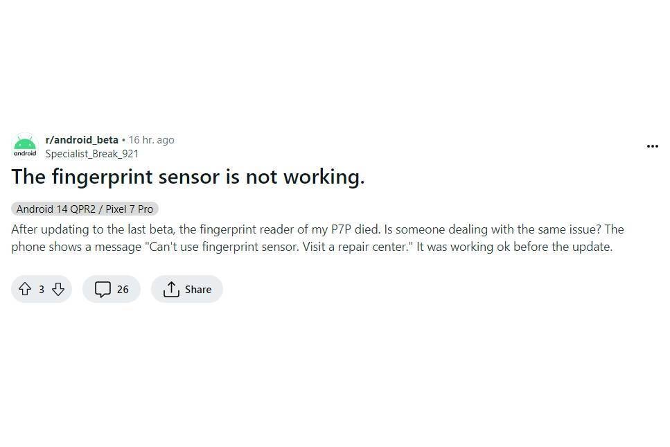Le scanner d'empreintes digitales cesse de fonctionner pour certains utilisateurs de Pixel 7 Pro après la dernière version bêta d'Android 14