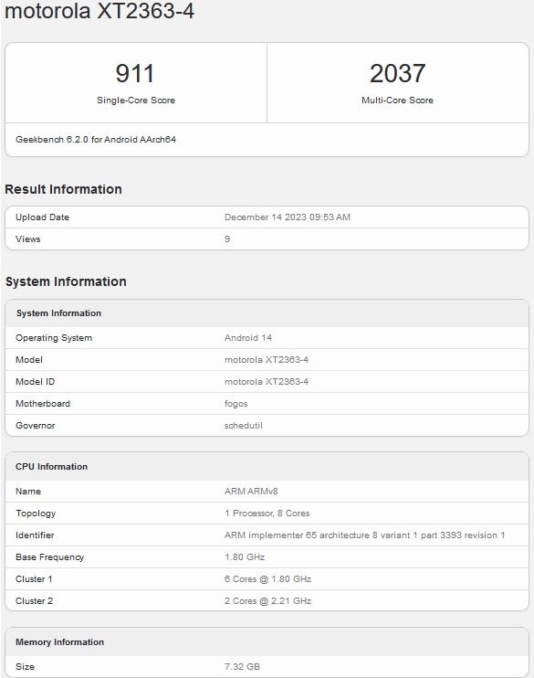 Geekbench test of the unknown low-to-mid-range Motorola XT2363-4 - Mystery Motorola phone appears on Geekbench sporting 8GB of RAM and Snapdragon chip