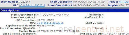 HP TouchPad shows up in Walmart's database; $599 for the 32GB model