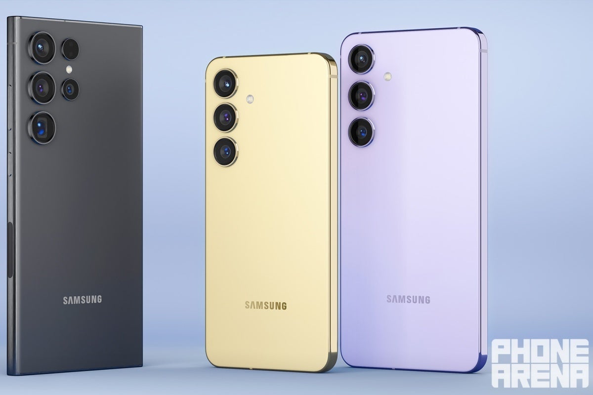 É (mais ou menos) assim que esperamos que o S24 Ultra, S24 e S24 Plus (da esquerda para a direita) sejam.  - Um Samsung Galaxy S24 com 12 GB de RAM é supostamente ‘muito possível’, pelo menos em ‘algumas áreas’