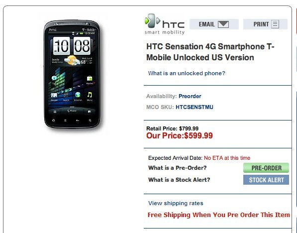 MobileCityOnline is the first one to offer pre-order for T-Mobile&#039;s HTC Sensation 4G