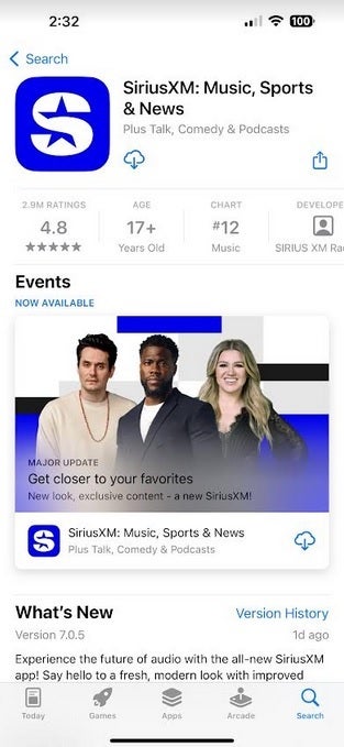 Listagem do SiriusXM na App Store - SiriusXM é acusado de "prendendo consumidores" por não facilitar o cancelamento de assinaturas