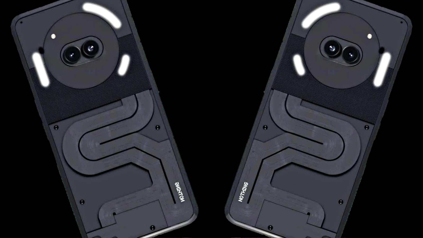 Leaked Nothing Phone 2a render with three Glyph lights around the dual camera. - Nothing Phone 2a: The most eye-catching affordable phone of 2024 - destined to flop?