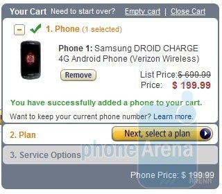Amazon prices the Samsung Droid Charge more fittingly at $200 for new customers