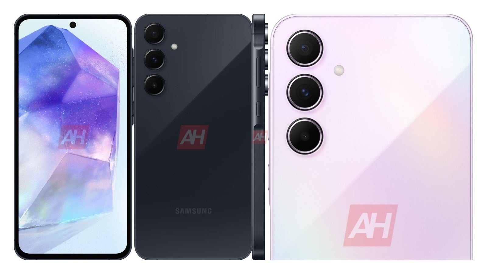 Leaked (official) renders of the Galaxy A55 in “Awesome Navy” and “Awesome Lilac”show off a new metal frame with a... Key Island. - Galaxy A55: Samsung’s “Key Island” - not the key to challenging the mighty iPhone SE 4, Pixel 7a
