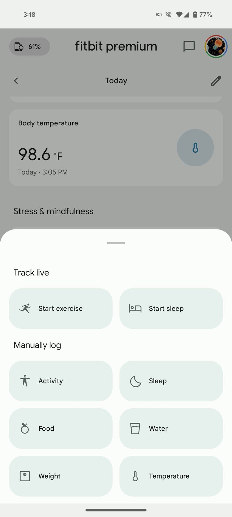 Newest version of Fitbit on Android allows you to manually log your body temperature