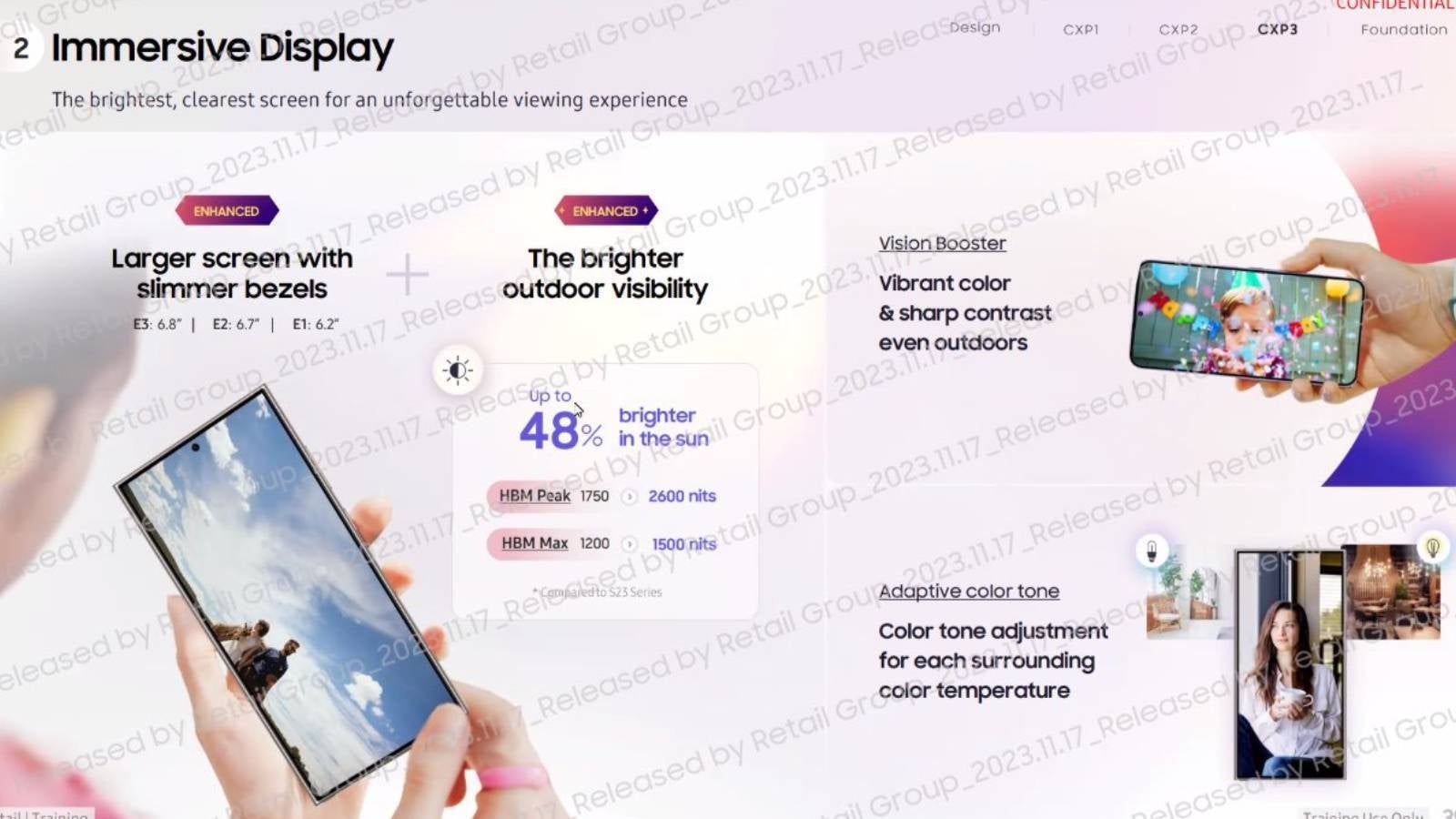 The Galaxy S24 family is rumored to have brighter screens - Guy posts secret Galaxy S24 slides Samsung showed to employees during a Zoom meeting