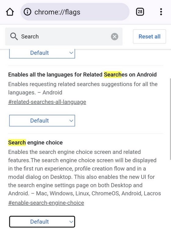 Chrome flags possibly related to the hidden Search engine page - Hidden page reveals one way Google hopes to quiet regulators globally