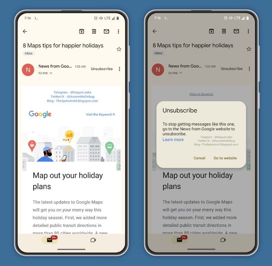 Image Credit–TheSpAndroid - Gmail's unsubscribe button finally arrives on Android