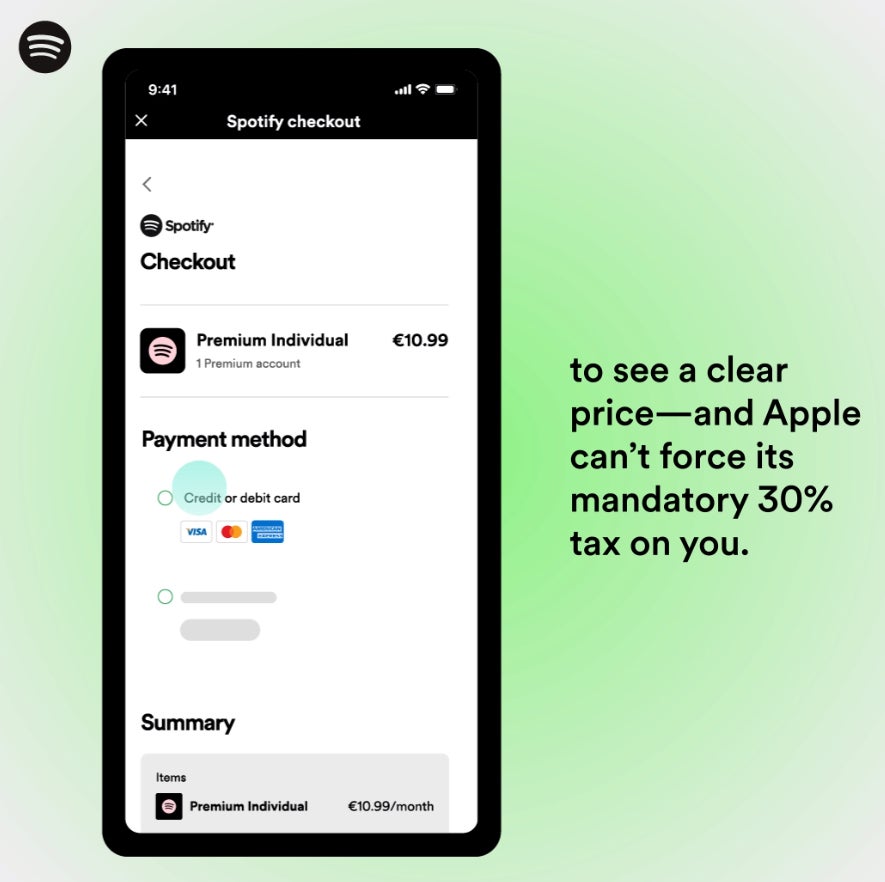 Spotify adicionará funcionalidade de pagamento no aplicativo para contornar a taxa de 30% da Apple