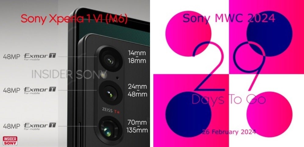 Leaked marketing image for the rear camera array on the Xperia 1 VI and a poster revealing when the phone will be introduced - Sony Xperia 1 VI rear camera specs leak; phone will be unveiled next month at MWC